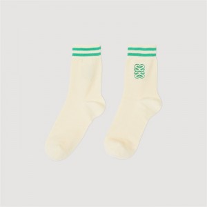 Sandro Embroidered socks Ecru / Green | SN-SDO65002