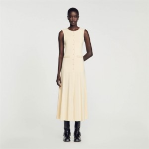 Sandro Knit midi dress Beige | SN-SDO64270