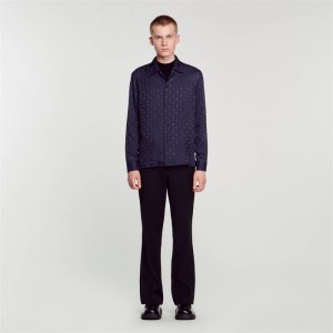 Sandro Square Cross shirt Navy Blue | SN-SDO65074