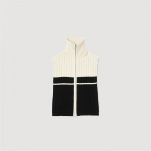 Sandro Two-tone high-neck scarf Black / Ecru | SN-SDO64638