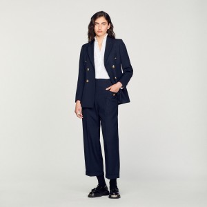 Sandro Wide legs pants Navy Blue | SN-SDO64783