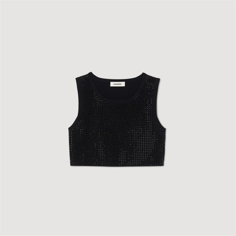 Sandro Crop top with rhinestones Black | SN-SDO64611