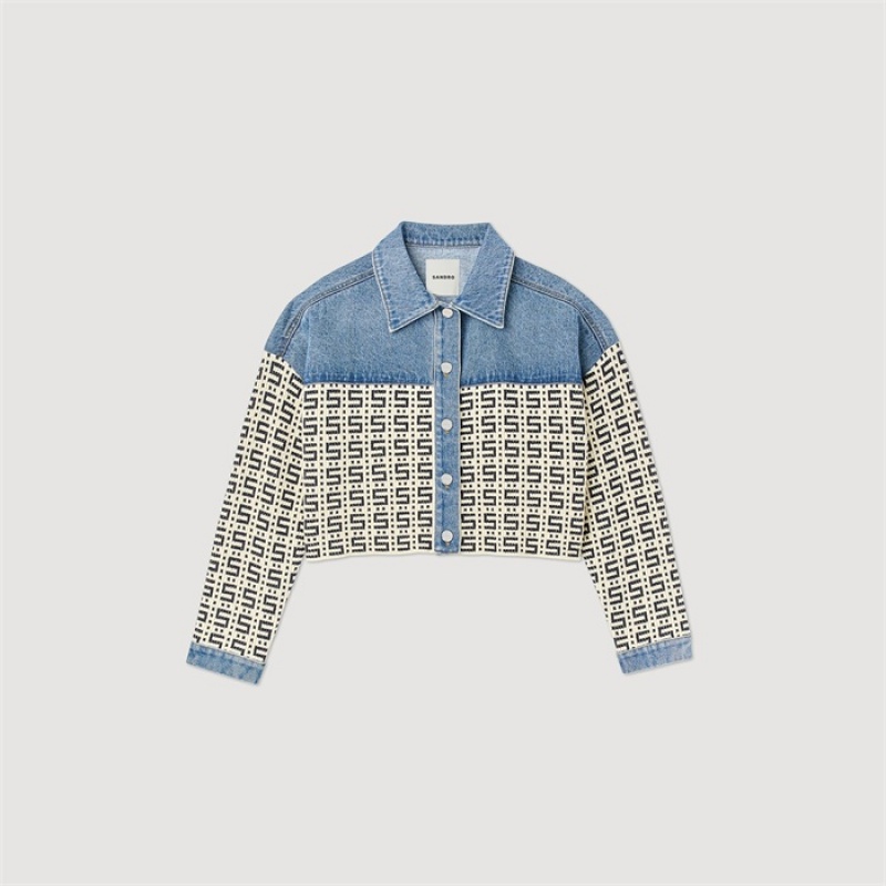 Sandro Cropped denim coatigan Blue Jean | SN-SDO64619