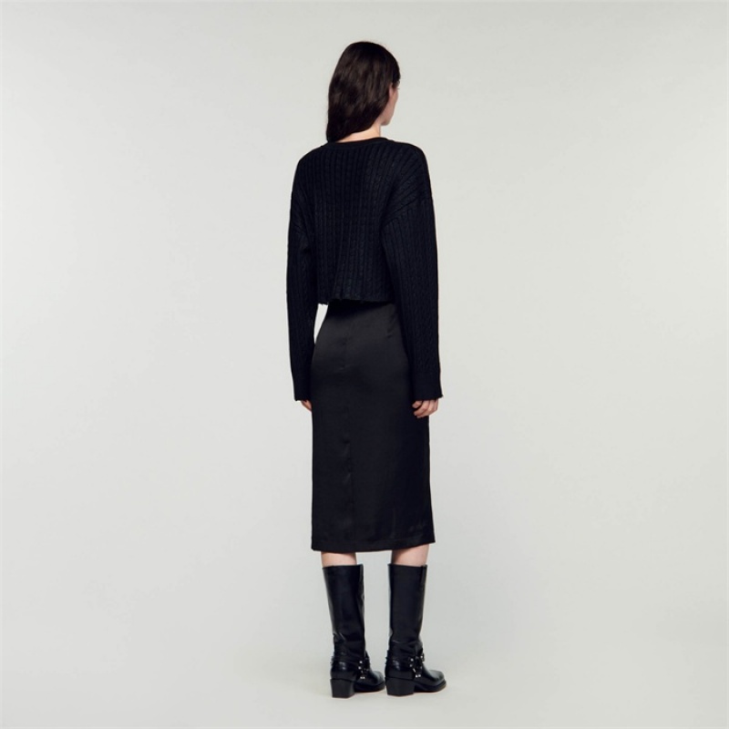 Sandro Cropped knit sweater Black | SN-SDO64616