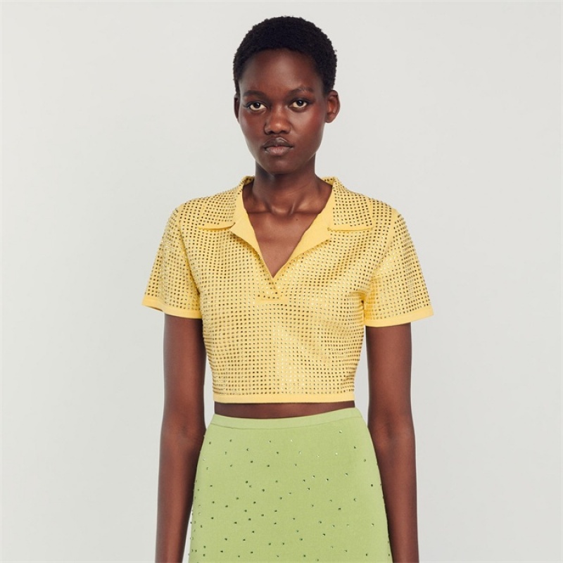 Sandro Cropped rhinestone sweater Yellow | SN-SDO64357