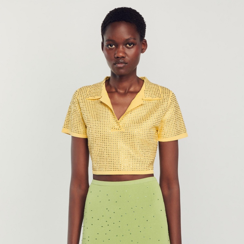 Sandro Cropped rhinestone sweater Yellow | SN-SDO64614