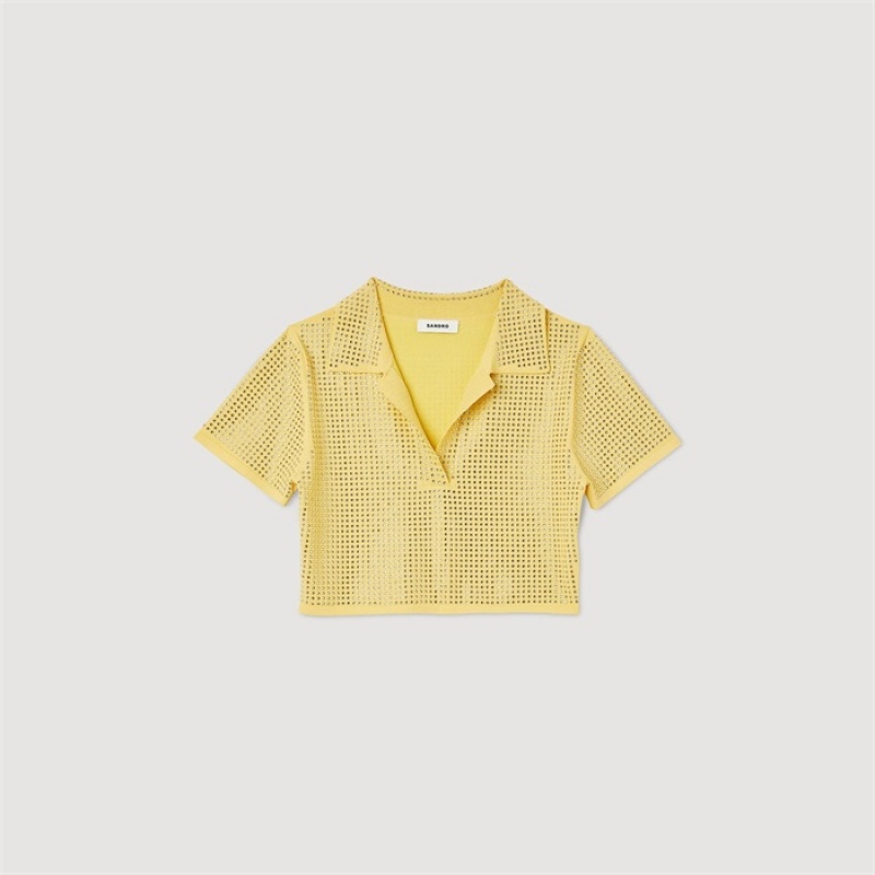 Sandro Cropped rhinestone sweater Yellow | SN-SDO64614
