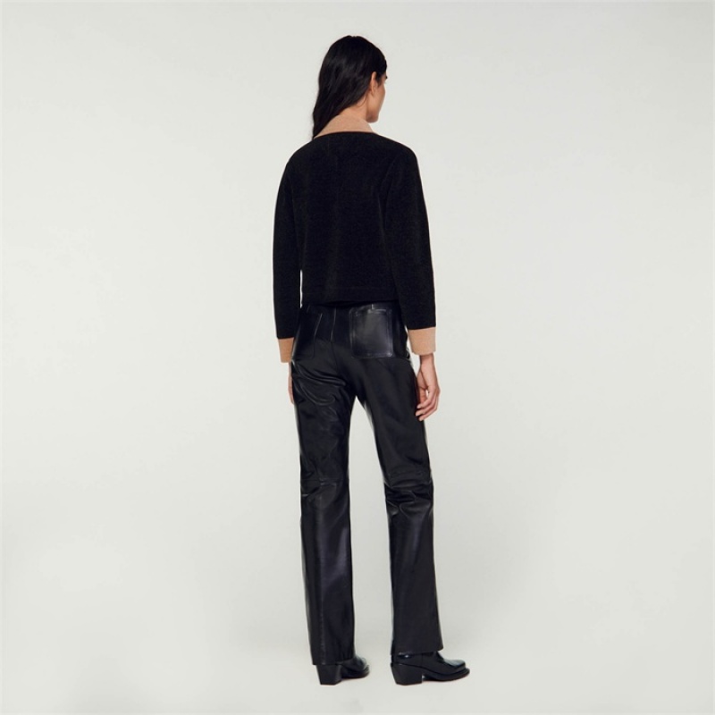 Sandro Cropped velour knit coatigan Black | SN-SDO64591