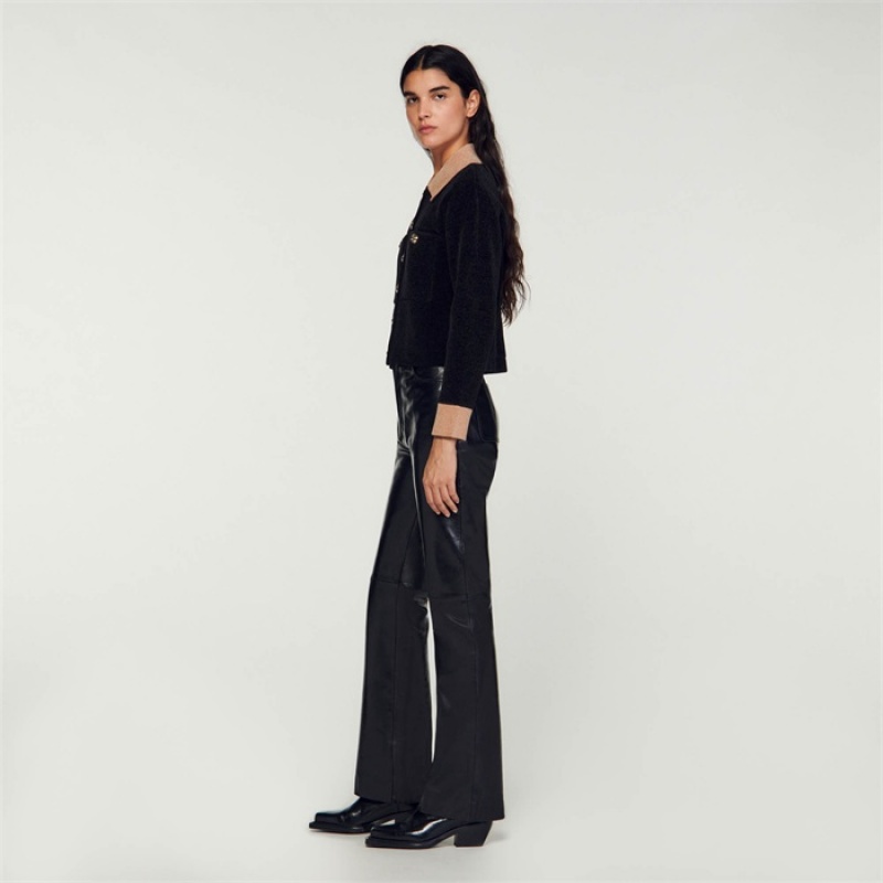 Sandro Cropped velour knit coatigan Black | SN-SDO64591
