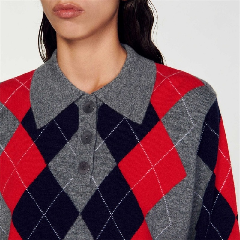 Sandro Diamond polo neck sweater Grey | SN-SDO64542