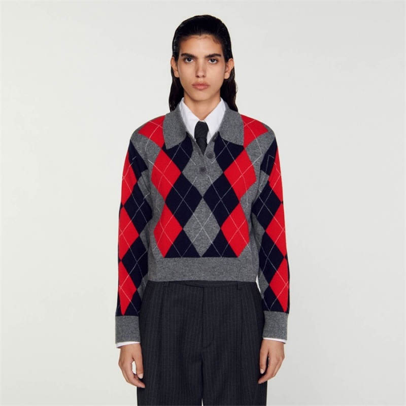 Sandro Diamond polo neck sweater Grey | SN-SDO64542