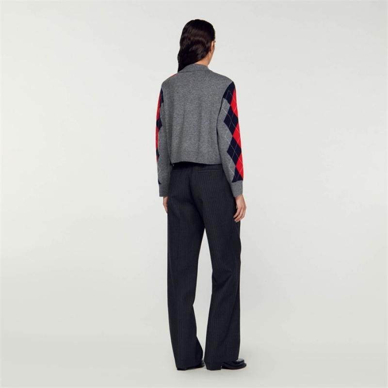 Sandro Diamond polo neck sweater Grey | SN-SDO64542