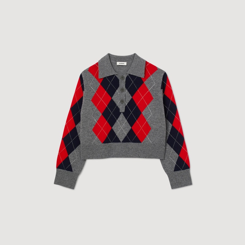 Sandro Diamond polo neck sweater Grey | SN-SDO64542