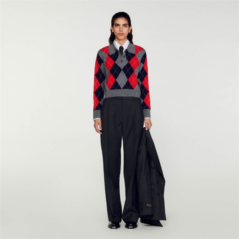 Sandro Diamond polo neck sweater Grey | SN-SDO64542