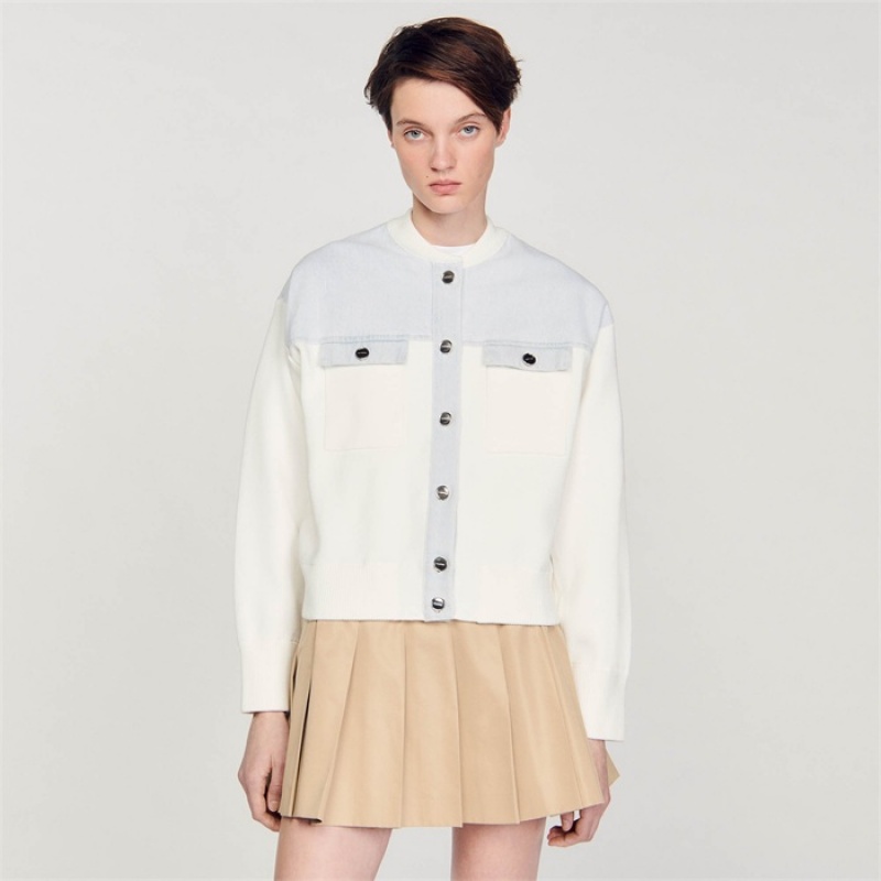Sandro Dual-material coatigan White | SN-SDO64671