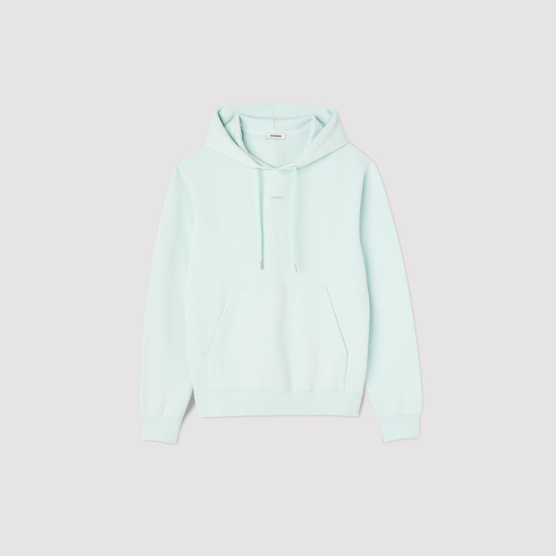 Sandro Embroidered hoodie Mint Blue | SN-SDO65316