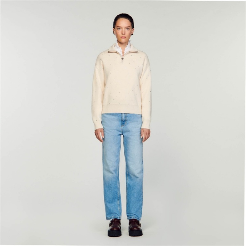 Sandro Half-zip sweater Ecru | SN-SDO64641