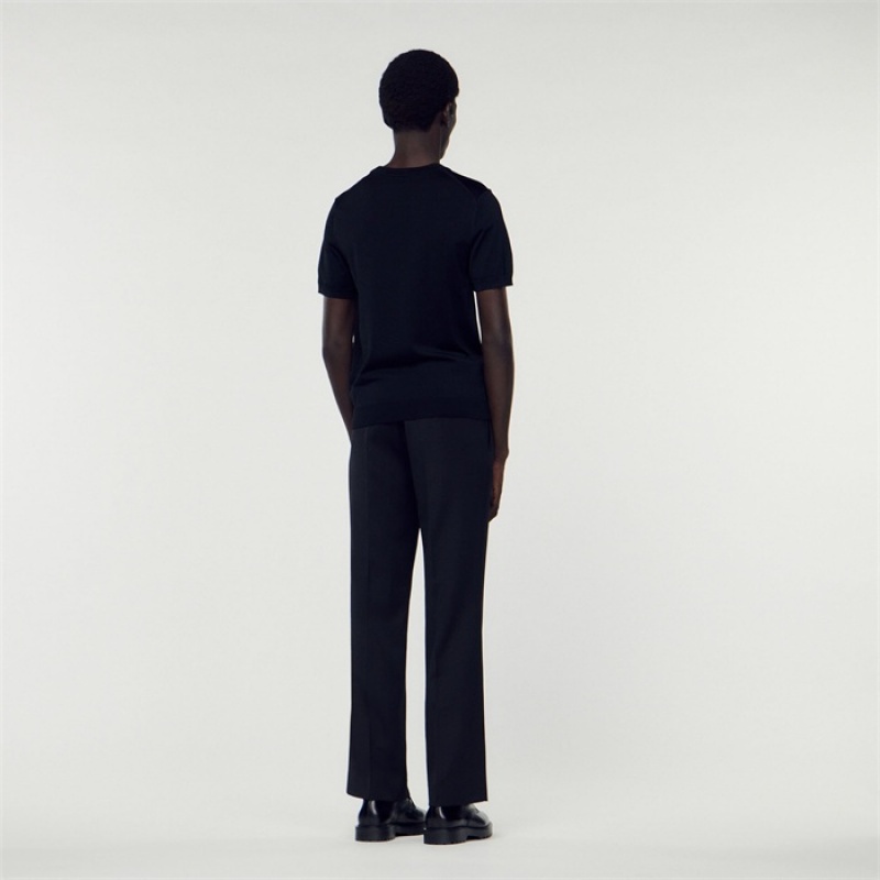Sandro Knitted T-shirt Black | SN-SDO65113