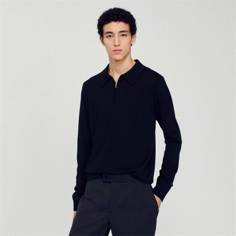 Sandro Knitted polo sweater Black | SN-SDO65281