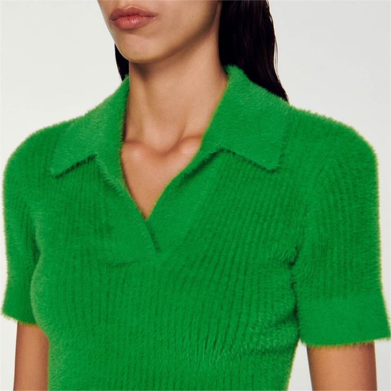 Sandro Knitted polo sweater Green | SN-SDO64594