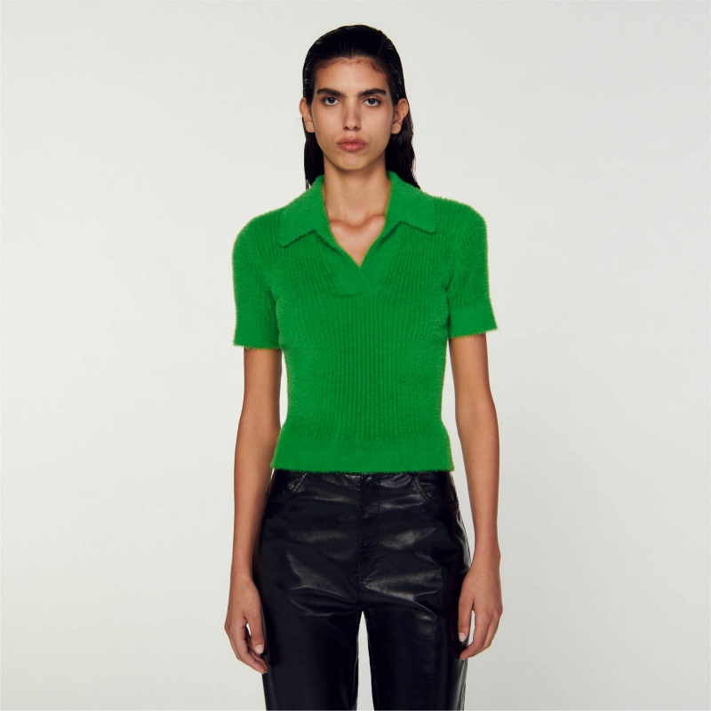 Sandro Knitted polo sweater Green | SN-SDO64594