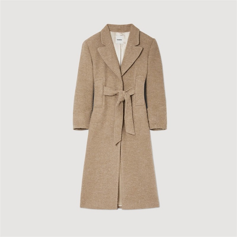 Sandro Long bouclé coat Sand | SN-SDO64523