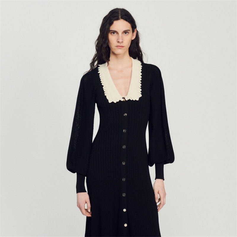 Sandro Long dress with long sleeves Black | SN-SDO64184