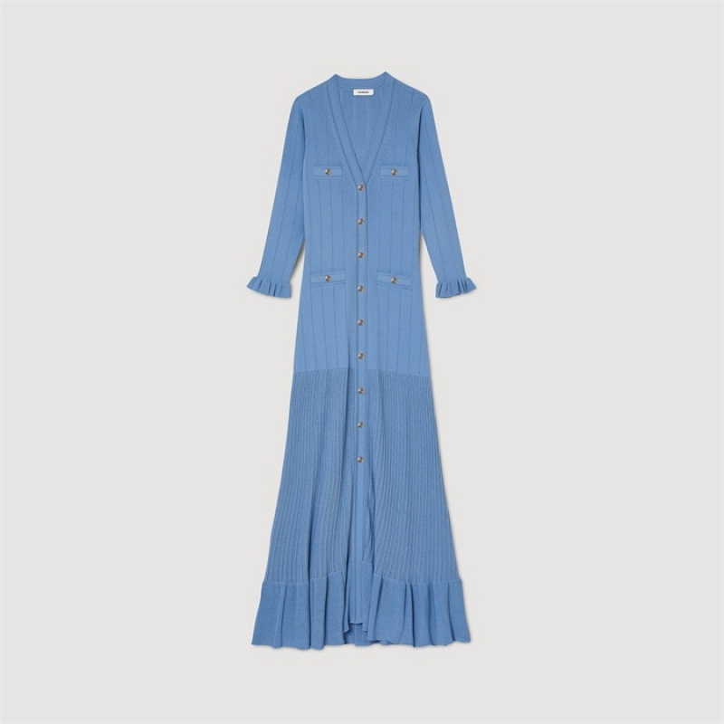 Sandro Long knitted dress Blue | SN-SDO64284