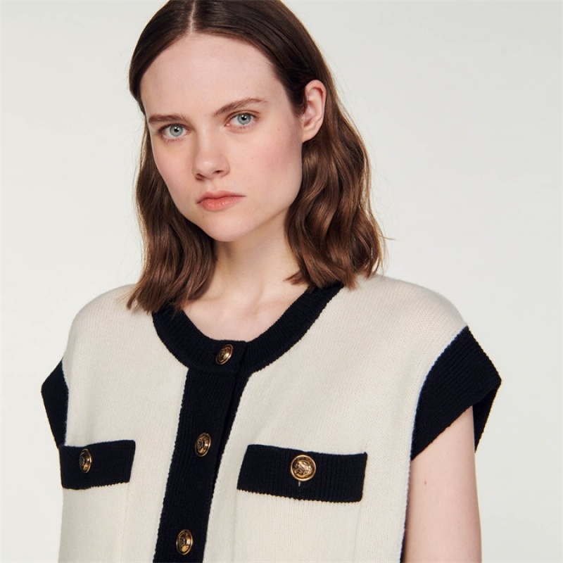 Sandro Loose sleeveless coatigan Ecru | SN-SDO64548