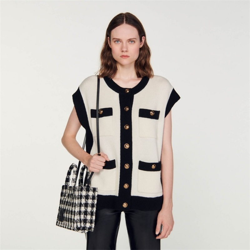 Sandro Loose sleeveless coatigan Ecru | SN-SDO64548