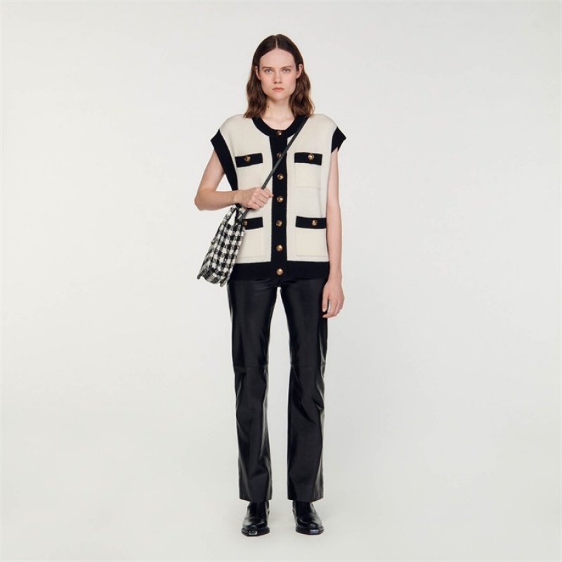 Sandro Loose sleeveless coatigan Ecru | SN-SDO64548