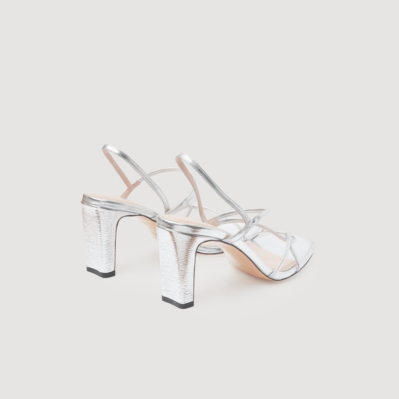 Sandro Metallic leather sandals Silver | SN-SDO64965