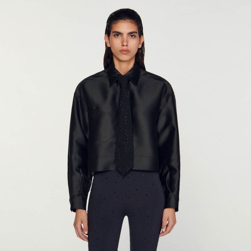 Sandro Oversized satin-effect shirt Black | SN-SDO64336