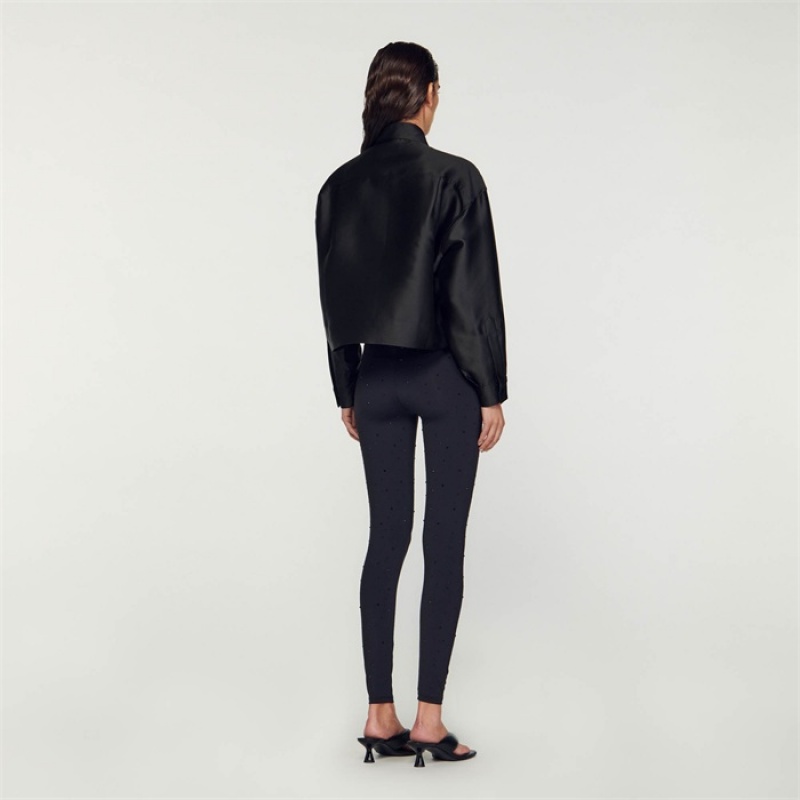 Sandro Oversized satin-effect shirt Black | SN-SDO64336