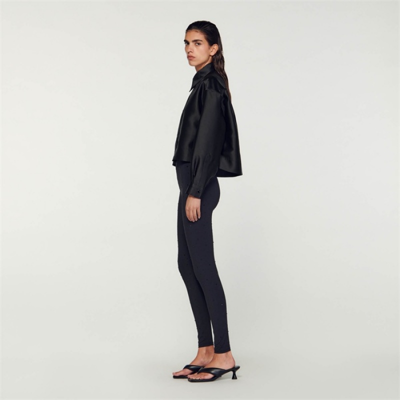 Sandro Oversized satin-effect shirt Black | SN-SDO64336