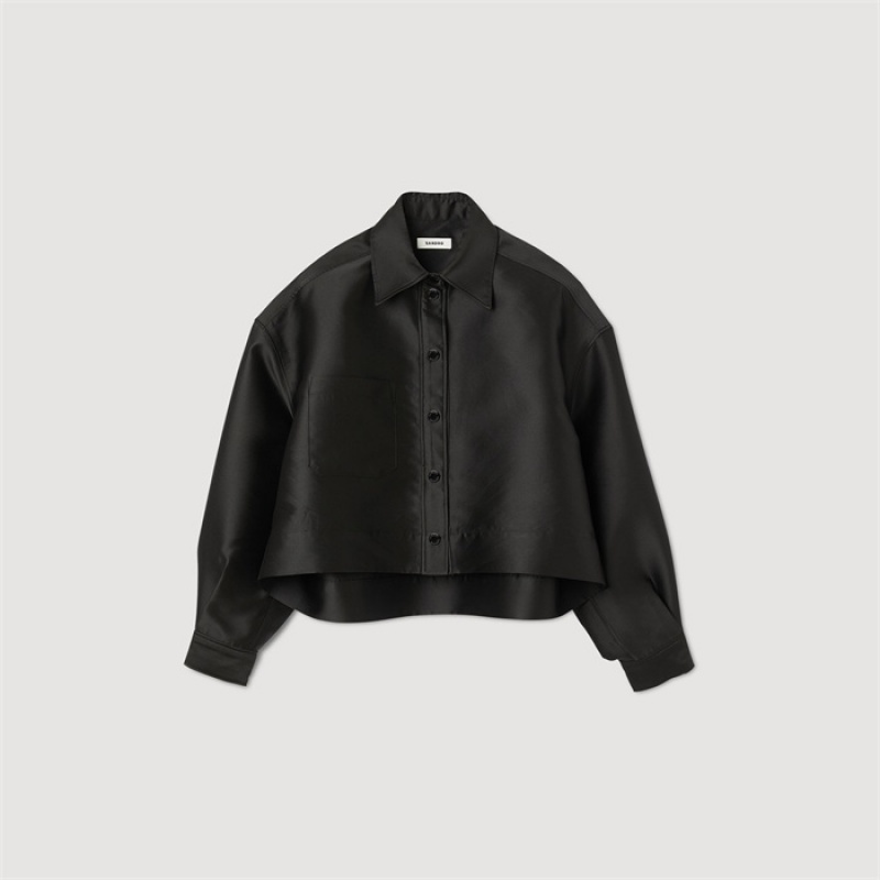 Sandro Oversized satin-effect shirt Black | SN-SDO64336