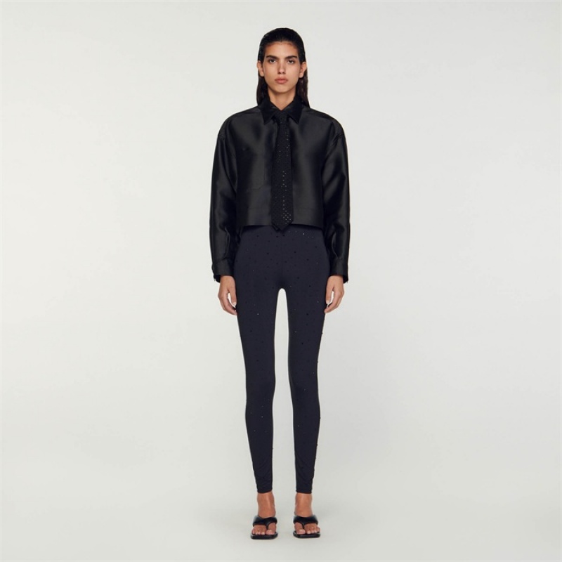 Sandro Oversized satin-effect shirt Black | SN-SDO64336