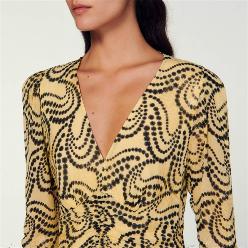 Sandro Paisley print dress Yellow / Black | SN-SDO64233