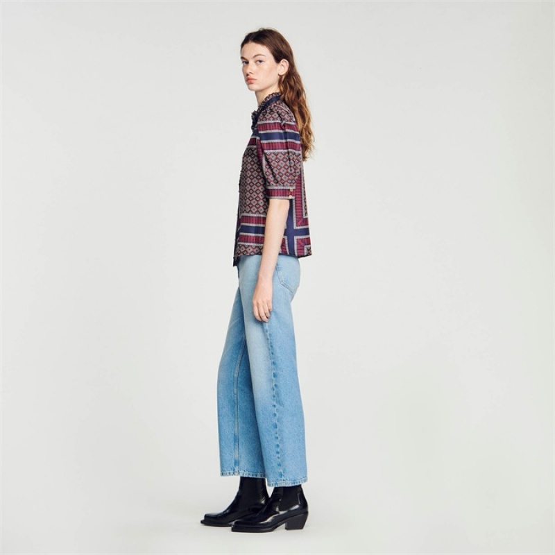 Sandro Patterned silk shirt Marron / Bleu | SN-SDO64369