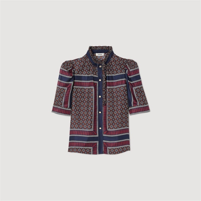 Sandro Patterned silk shirt Marron / Bleu | SN-SDO64369