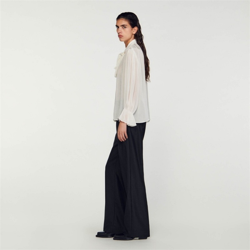 Sandro Pussy bow blouse Ecru | SN-SDO64348