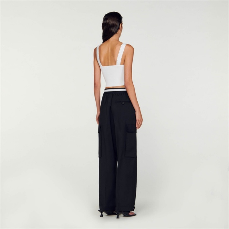Sandro Rhinestone knit cropped top White | SN-SDO64355