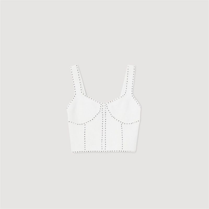 Sandro Rhinestone knit cropped top White | SN-SDO64355