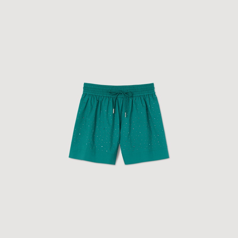 Sandro Rhinestone shorts Emeuraude Green | SN-SDO64772