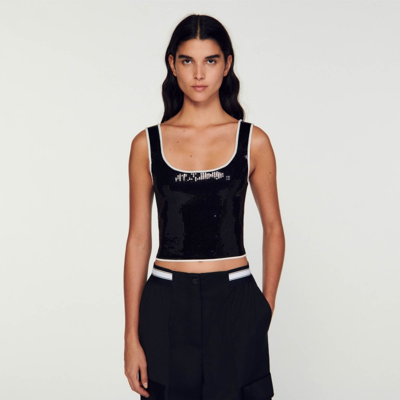Sandro Rhinestone-embellished crop top Black | SN-SDO64337