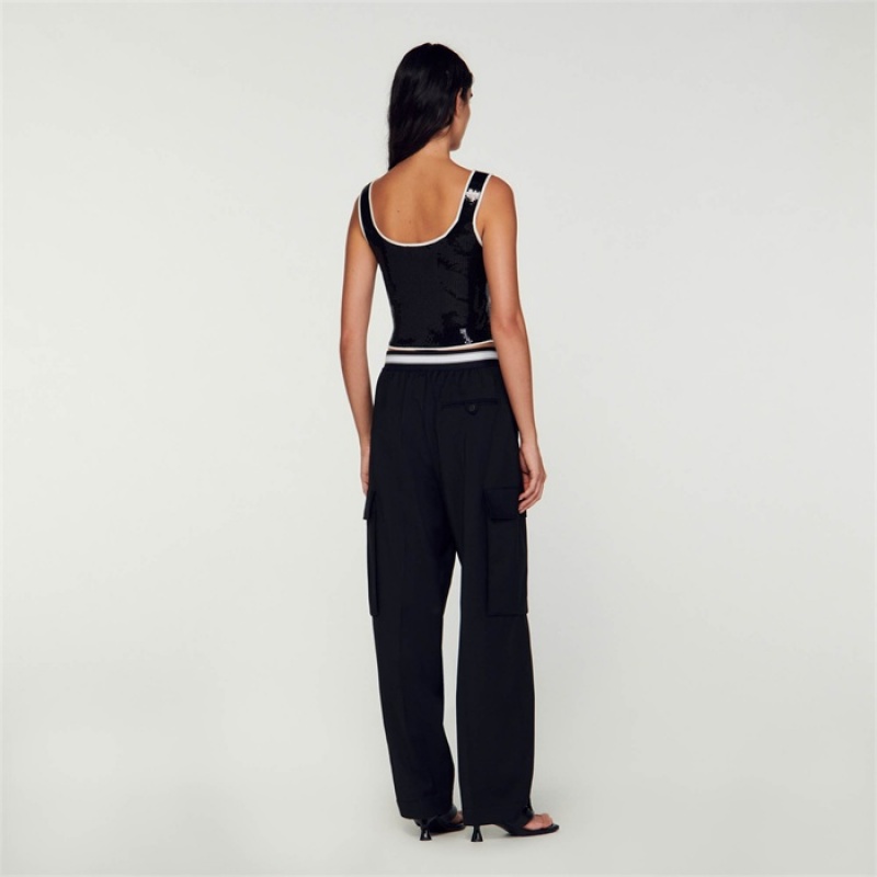 Sandro Rhinestone-embellished crop top Black | SN-SDO64337