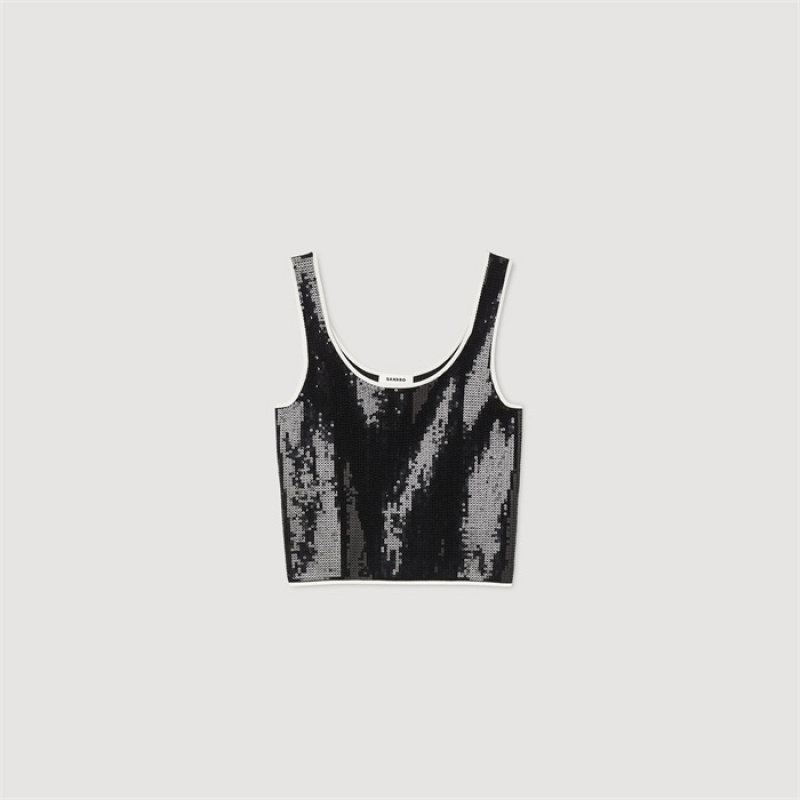 Sandro Rhinestone-embellished crop top Black | SN-SDO64337
