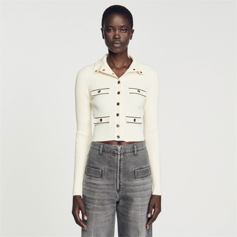 Sandro Rib knit cardigan Ecru | SN-SDO64654