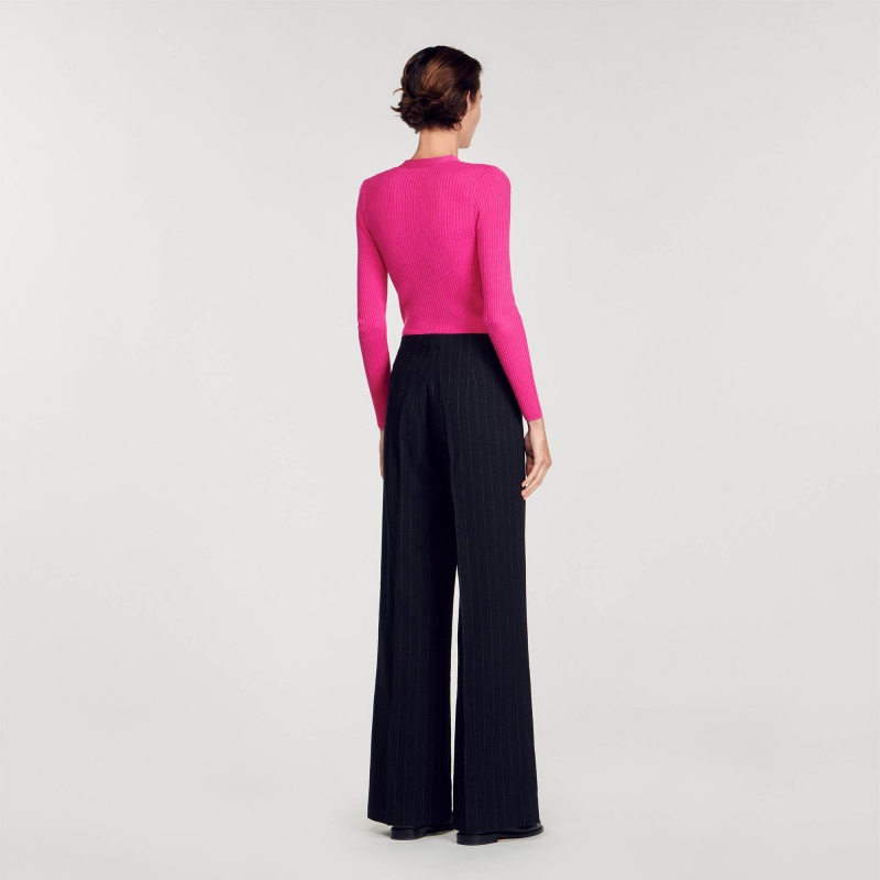 Sandro Rib knit cardigan Fushia | SN-SDO64647