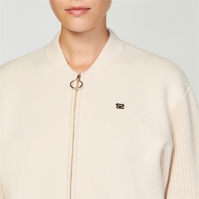 Sandro Ribbed coatigan Ecru | SN-SDO64543